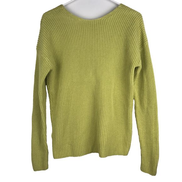 NWT Loft Lemongrass Sweater Tie V-Back Yellow Green Knit 100% Cotton Size Small - Picture 1 of 4